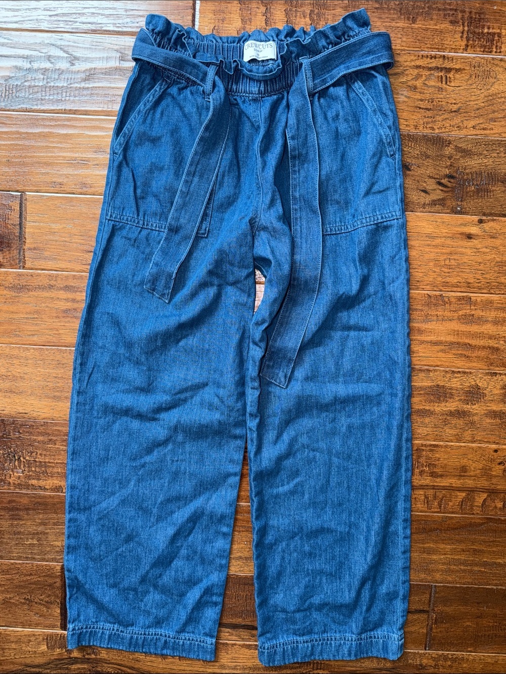 Crewcuts Girls' tie-waist pant in drapey denim, Size 10, Slone Medium Wash